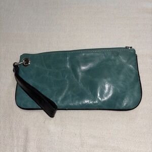 Sophia Visconti Wristlet Leather Wallet Purse Teal  Crinkle Texture
